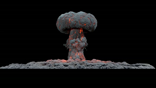 WS视图的原子蘑菇云与地面烟雾和最初的耀斑可按键背景/蒙特利尔，魁北克，加拿大视频下载