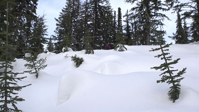 一个男人在冬天从白雪覆盖的山上滑雪。-慢动作- 1920x1080 -拍摄240帧/秒视频素材
