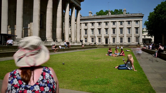 英国伦敦，大伦敦，夏日阳光明媚，游客和当地人在草地上休息视频下载
