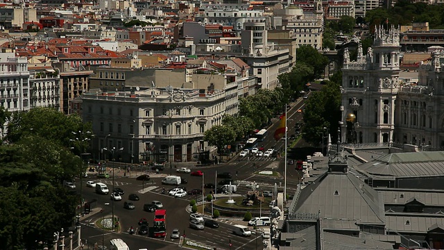 西班牙马德里，WS HA Traffic on street和Communication Palace视频素材