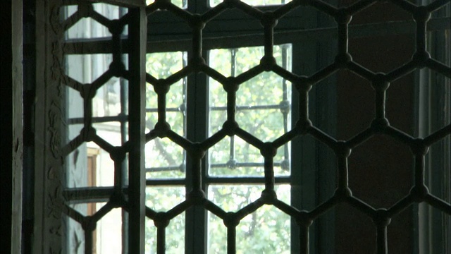 托普卡帕宫(Topkapi Palace)的一扇窗户上覆盖着装饰性的格栅。视频下载