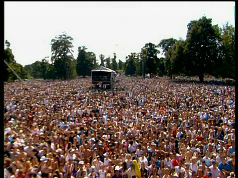 在夏季音乐节上，从观众中伸出手来展示巨大的人群视频下载