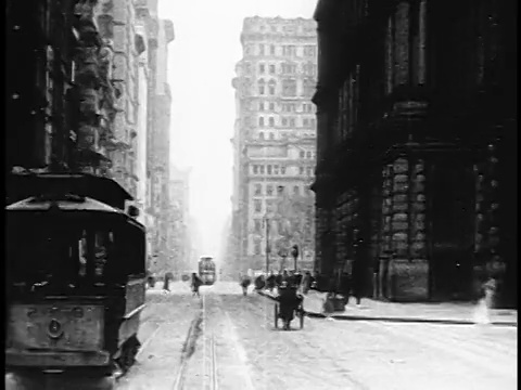 纽约百老汇1910年代的电车视角/道路建设/跳跃剪辑/纪录片视频下载