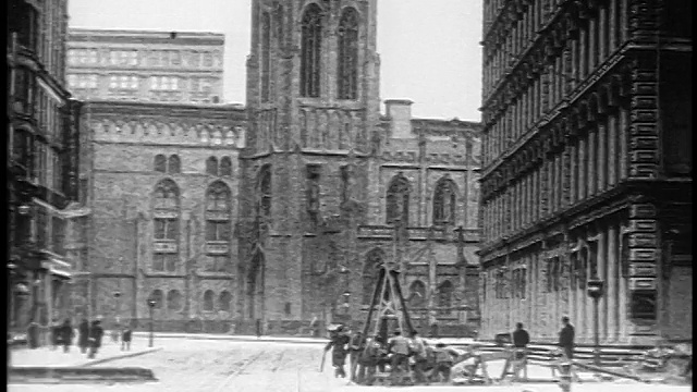 1910年代的电车视角，从百老汇到格蕾丝教堂/纽约/纪录片视频下载