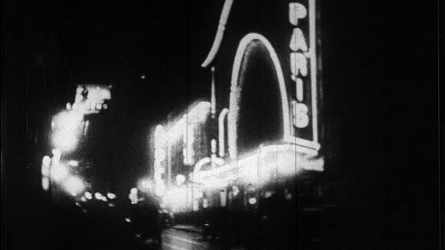 20世纪20年代影院大帐篷上的霓虹灯/法国巴黎/新闻片视频素材
