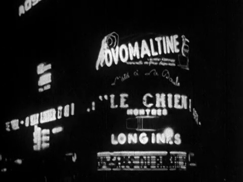 1920年代的霓虹招牌+夜晚的灯光/法国巴黎/纪录片视频下载