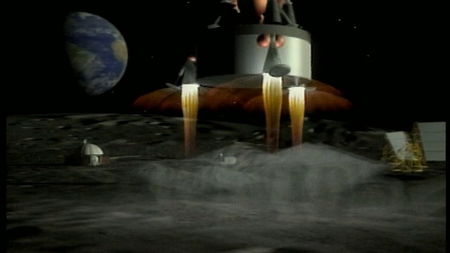 电脑动画火箭降落月球站视频下载