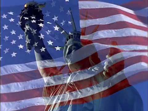 美国国旗和自由女神像的双重曝光视频下载