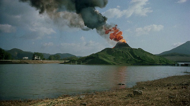 火山喷发/湖泊在前景的广角镜头视频素材