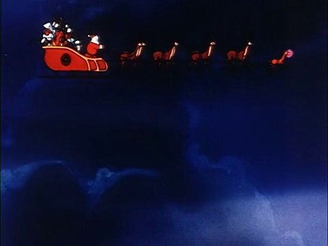 动画圣诞老人驾驶雪橇与驯鹿通过天空/声音视频素材
