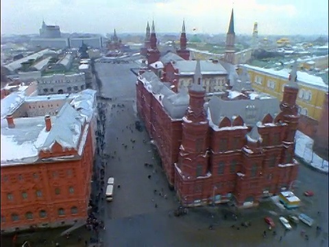 高角度广角拍摄PAN红场在冬季/莫斯科视频下载