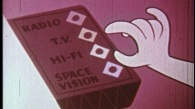 20世纪60年代动画特写手按下未来的遥控按钮“太空视野”视频下载