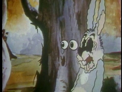 1938年，动画惊奇的兔子看着屏幕外的眼睛跳出来视频素材