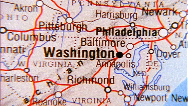 缩小地图上华盛顿特区的近景视频素材