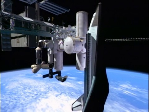 计算机动画国际空间站漂浮在外太空/地球上的相机背景视频下载