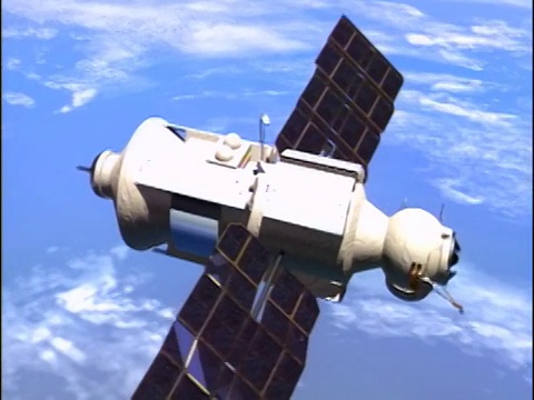 俄罗斯制造的国际空间站功能货运模块周围的计算机动画视频下载
