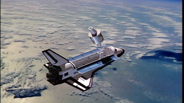 计算机动画的奋进号航天飞机在太空中组装国际空间站的部件视频下载