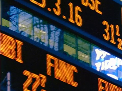 慢镜头逼近纽约时代广场大楼旁的股票行情板上PAN的股价视频素材