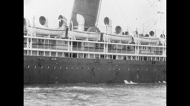 丘纳德邮船卢卡尼亚号1901年开往美国视频素材