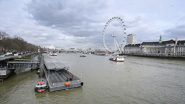 伦敦泰晤士河和河堤全景视频素材