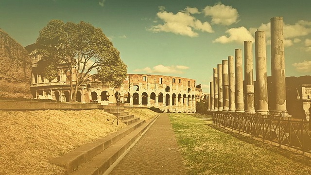 古罗马斗兽场旁的维纳斯和罗马神庙视频素材