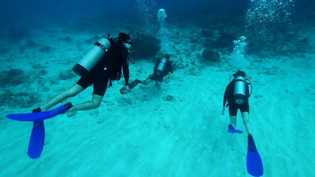 潜水员在海底游泳视频素材