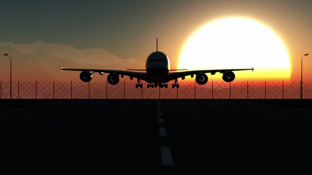 日落时飞机降落视频素材