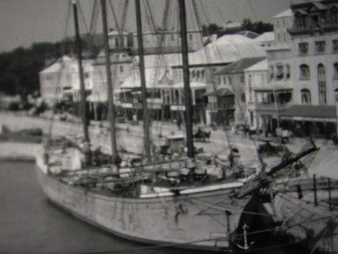1932年，百慕大港口，高大的船只，店面视频下载