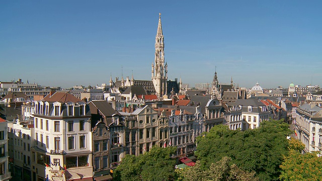 布鲁塞尔的屋顶和他宏伟的市政厅/布鲁塞尔，布鲁塞尔首都地区，比利时视频下载