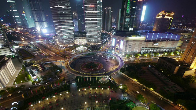 空中时光流逝，浦东环岛，夜景，交通，城市灯光，上海国际金融中心，中国上海视频素材