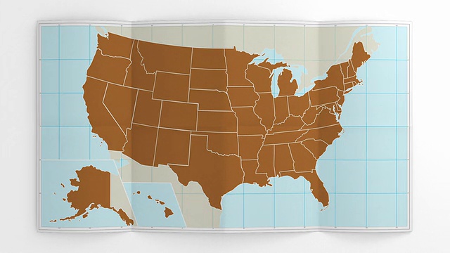 美国地图在白色上展开。一分之三。视频素材