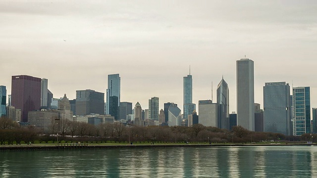 高清延时:芝加哥天际线沿密歇根湖海滩美国视频素材
