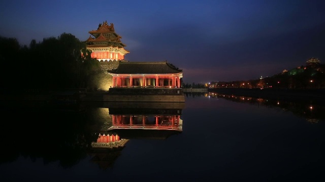 中国北京的护城河和皇宫。视频素材