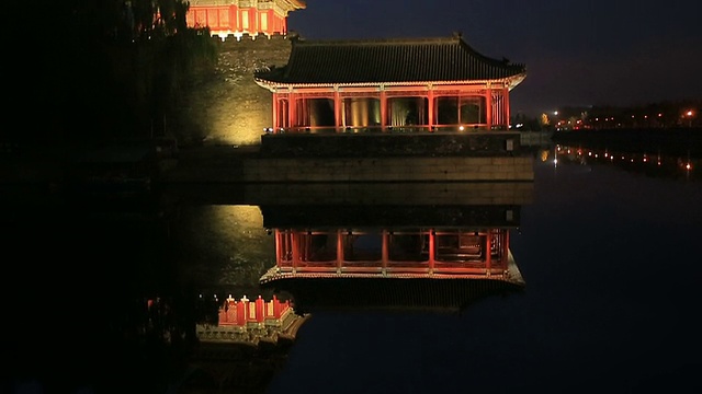 中国北京的护城河和皇宫的倾斜。视频素材