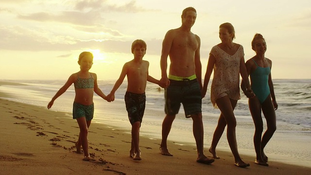 一家人在夏威夷的热带海滩度假视频下载