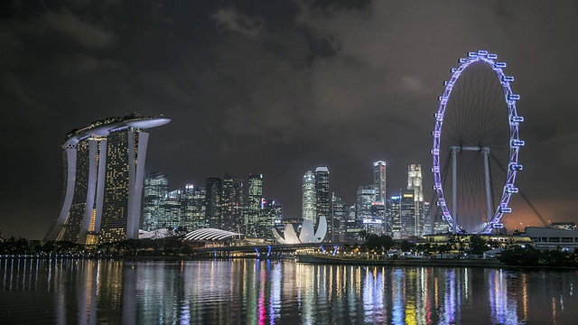 WS T/L天际线显示滨海湾金沙和新加坡摩天轮黄昏/新加坡视频素材