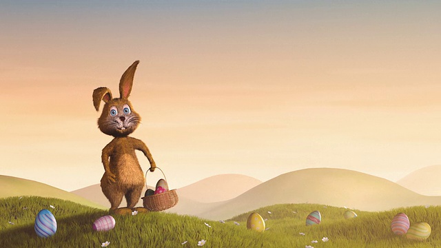 复活节兔子拿着装满鸡蛋的篮子跳视频下载