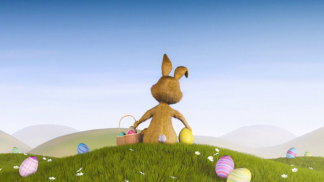 带着篮子和蛋的复活节兔子视频下载