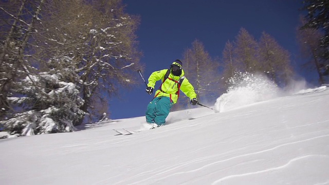 自由式滑雪者骑粉雪视频素材
