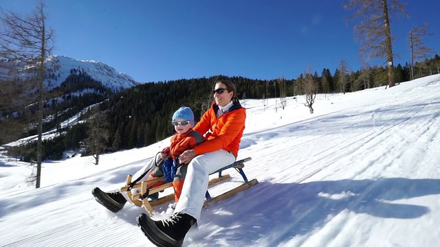 在阳光明媚的冬日拉雪橇视频素材