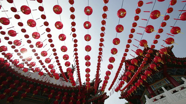天后宫的中国灯笼在风中飘扬视频素材