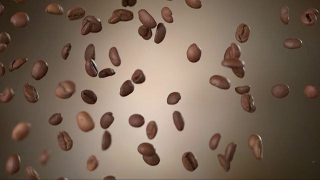 咖啡豆在工作室背景(超级慢动作)视频素材