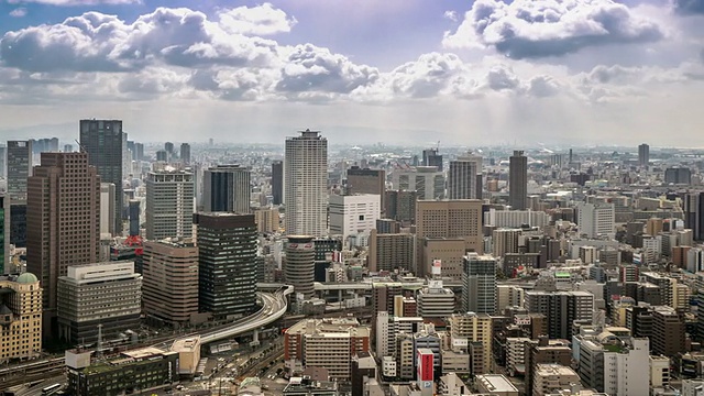高清延时:空中大阪城市景观的行动视频素材