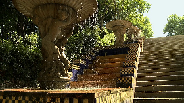 巴塞罗那parc montjuic瓷砖水喷泉台阶视频下载