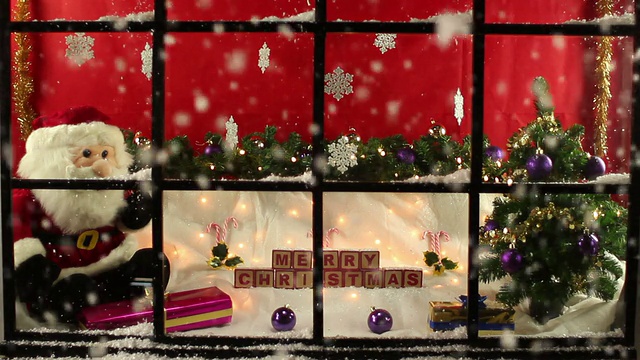 商店橱窗展示圣诞节的雪花视频素材