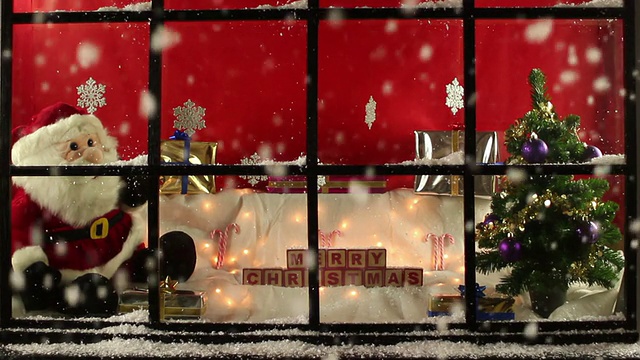橱窗展示在圣诞节与雪-多莉视频素材