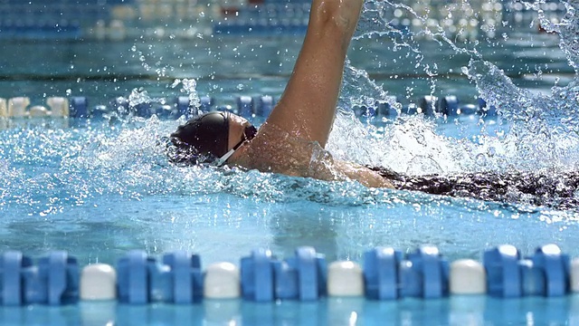 高清慢动作:追踪一个女子仰泳视频素材