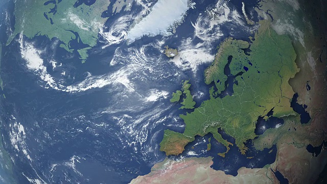 欧洲在地球缩放后出现(边界和阿尔法哑光)视频素材