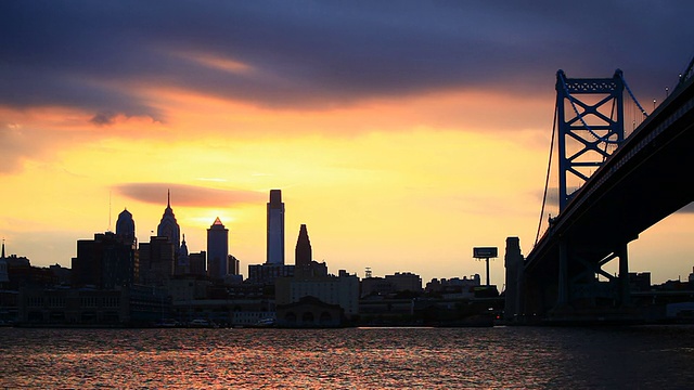 费城日落天际线，高清视频视频素材