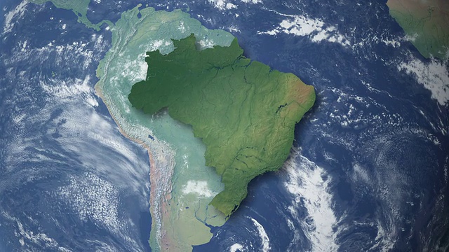 地球360度旋转和变焦以巴西为中心视频下载